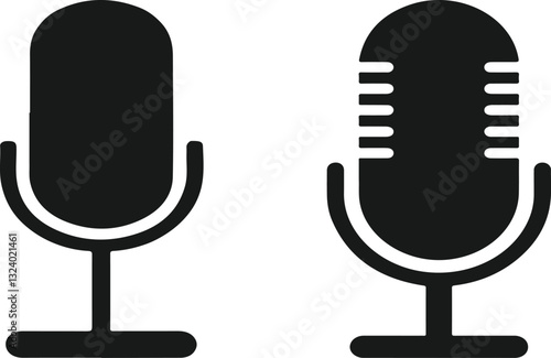 microphone set icon - Podcast audio and music recording symbol - Capturing audio. microphone icon. mic symbol vector illustration.