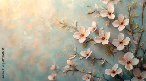 Blossoming flowers serene setting digital artwork tranquil environment close-up view nature's beauty