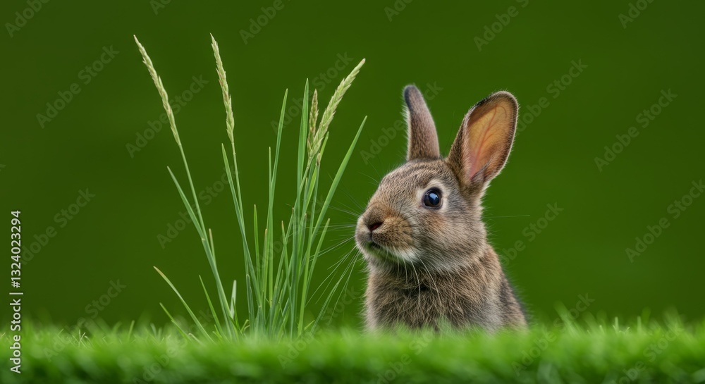 Fototapeta premium Curious bunny in green grass