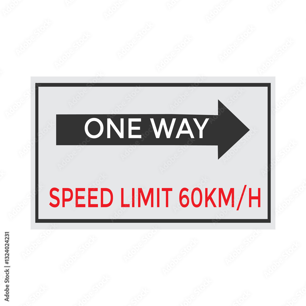 One Way Speed Limit 60 kmh warning signage vector illustration One Way Speed Limit 60 kmh warning signage vector illustration