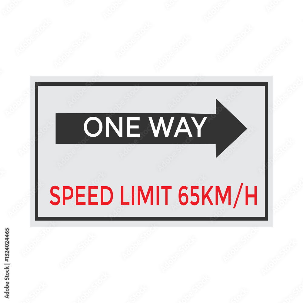 One Way Speed Limit 65 kmh warning signage vector illustration One Way Speed Limit 65 kmh warning signage vector illustration