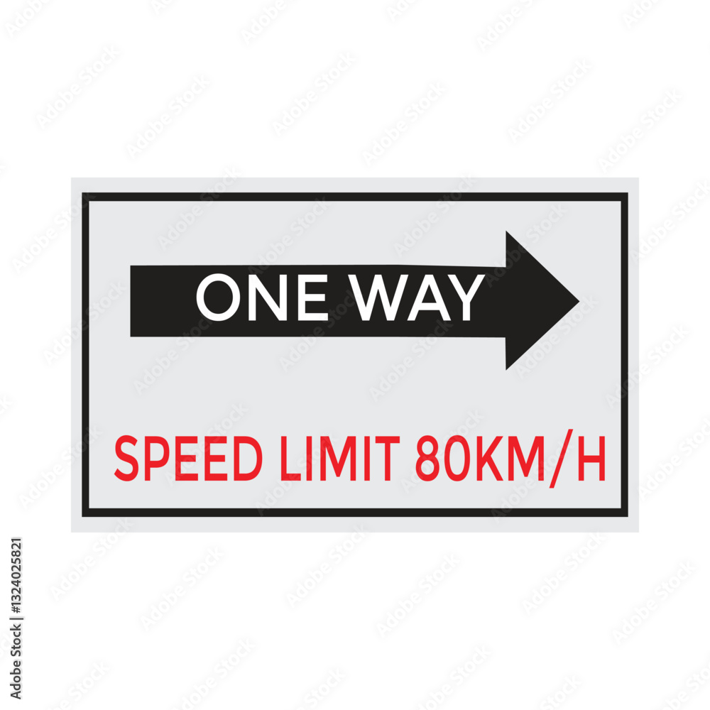 Fototapeta premium One Way Speed Limit 80 kmh warning signage vector illustration