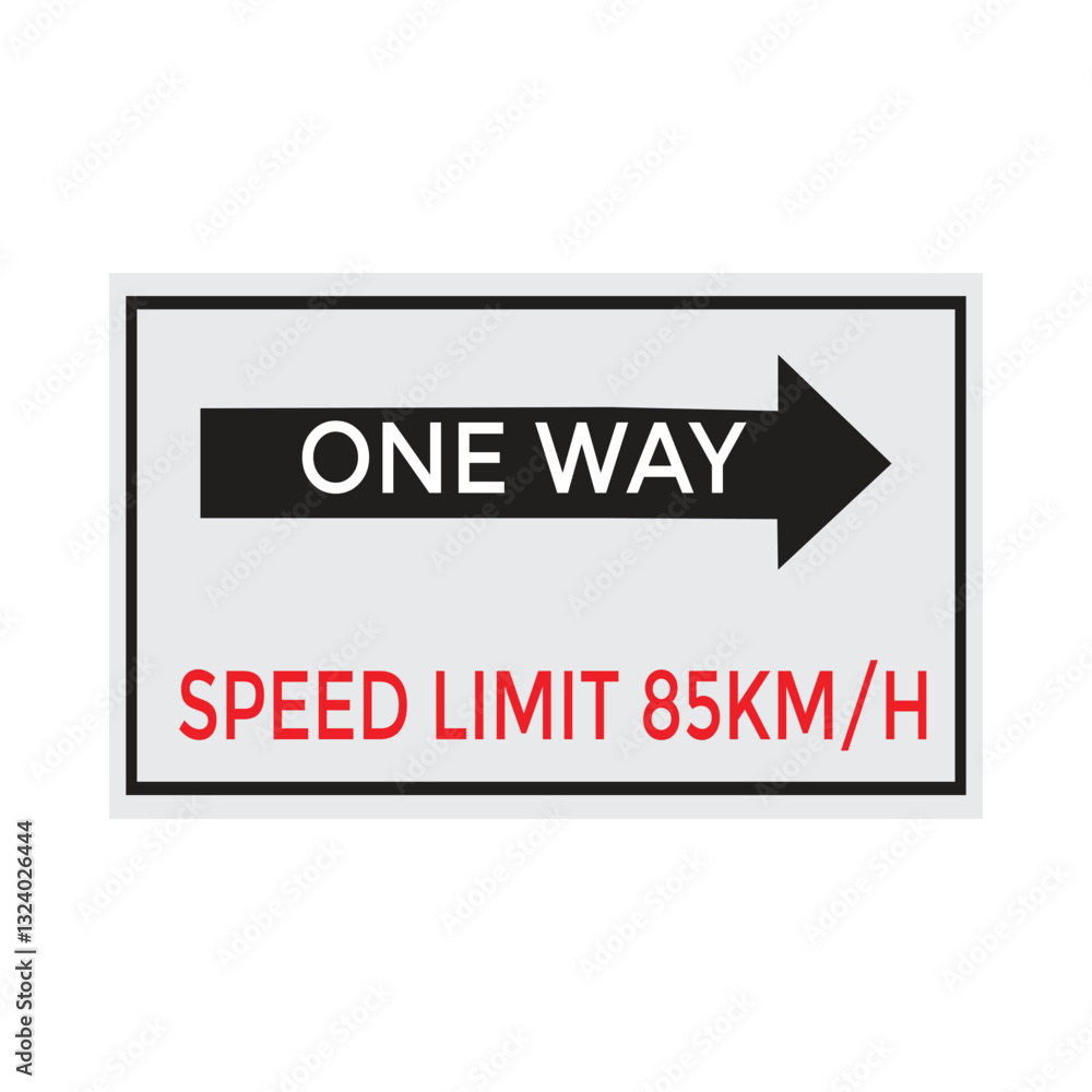 One Way Speed Limit 85 kmh warning signage vector illustration One Way Speed Limit 85 kmh warning signage vector illustration