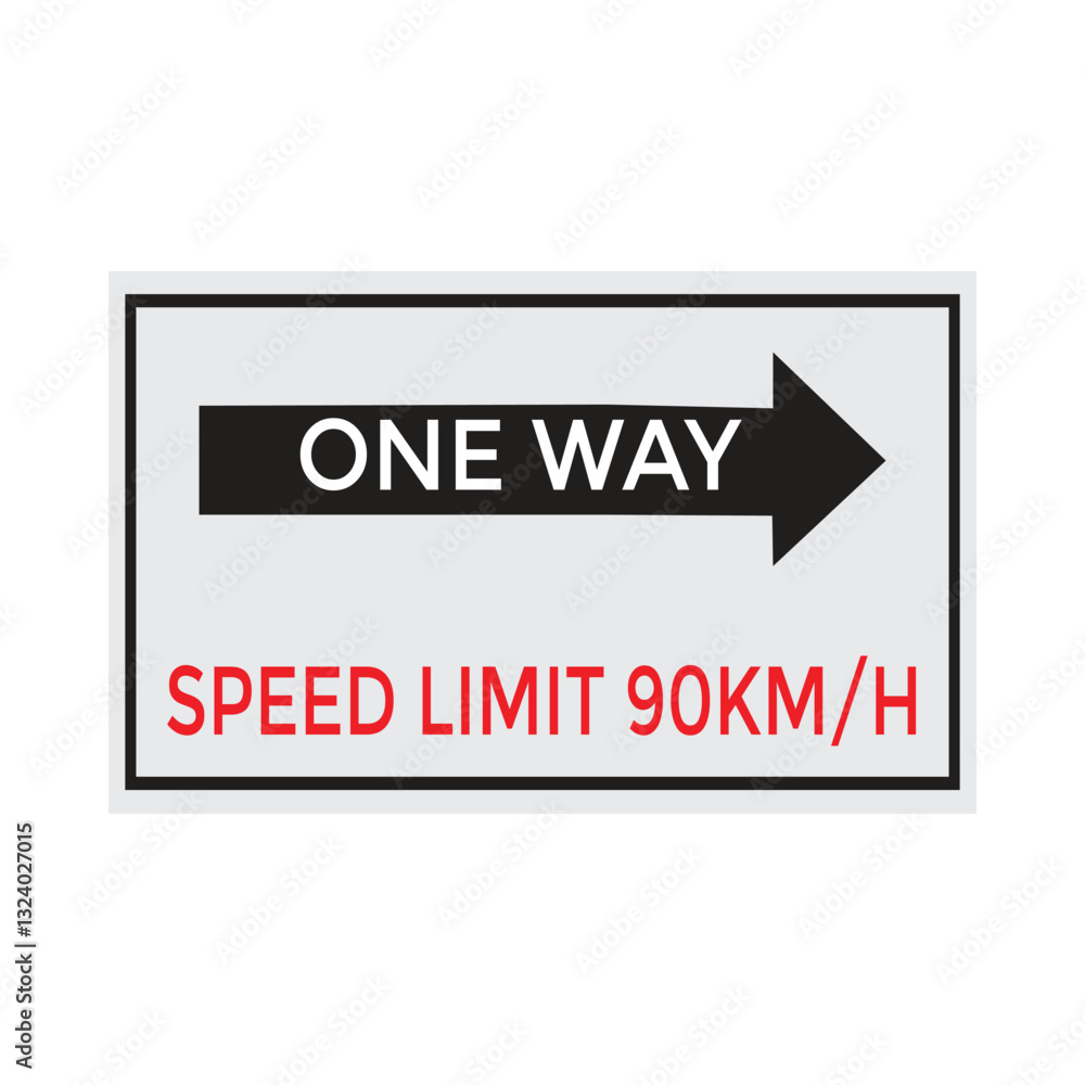 Fototapeta premium One Way Speed Limit 90 kmh warning signage vector illustration