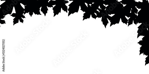 Silhouette of maple leaves forming a decorative border at the top, isolated on a white background.