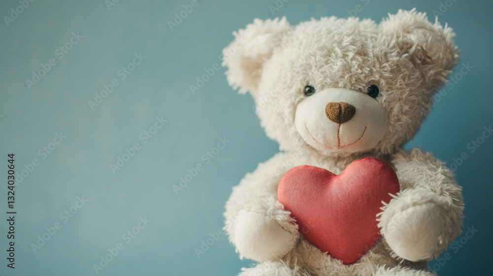 Obraz premium 青いハートを持ったテディベア