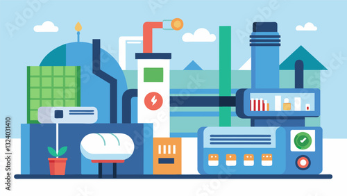 In a food processing plant temperature and humidity sensors are utilized to predict when refrigeration units will need maintenance preventing costly breakdowns and spoilage.. Vector illustration