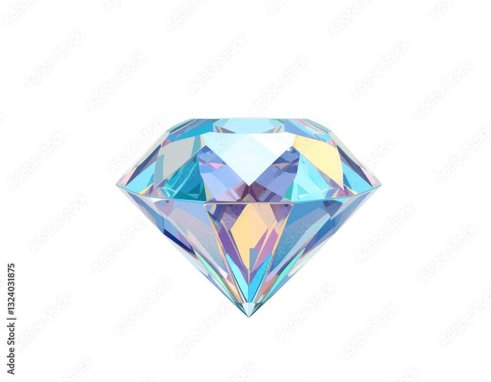 Sparkling Diamond Gemstone with Colorful Light Refraction on White Background Sparkling Diamond Gemstone with Colorful Light Refraction on White Background