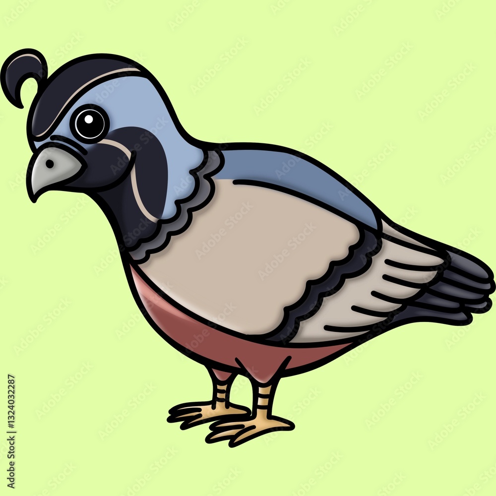 Fototapeta premium Quail clip art cartoon character isolated on green