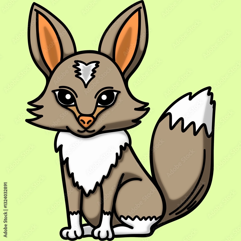 Obraz premium Brown fox clip art cartoon character isolated on green
