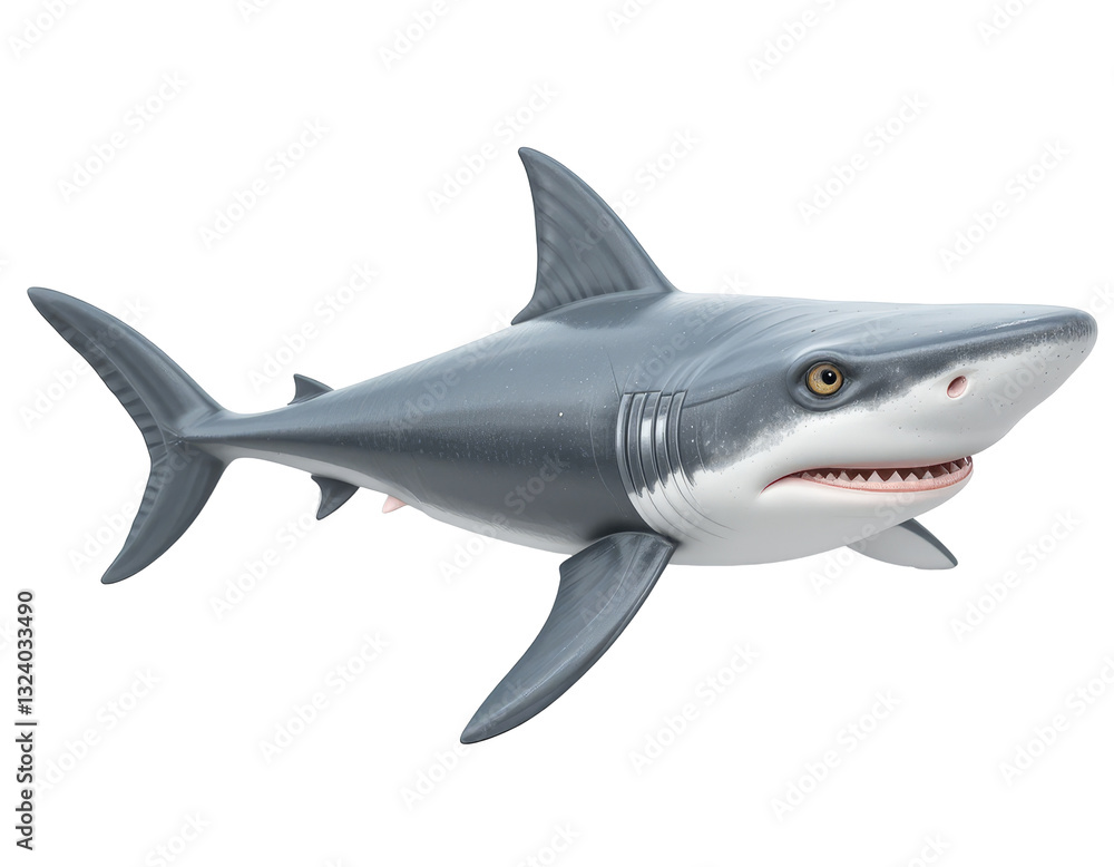 Fototapeta premium Cartoon Great White Shark Isolated on White Background Swimming Pose