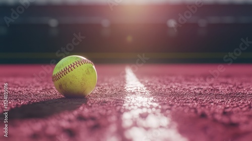 Softball on Dusty Field  Close Up  Sunlit