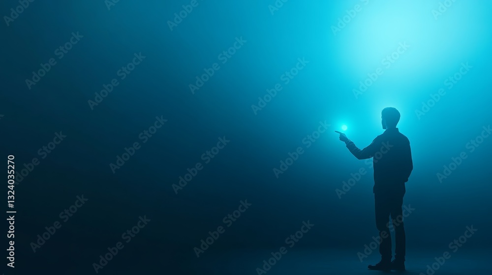 Fototapeta premium Man holding light in the dark symbol of hope and illumination