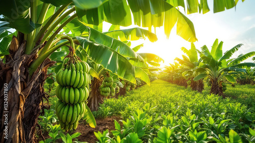 Fresh Green Banana trees, Banana Garden