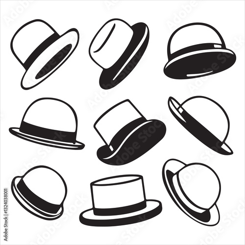 set vector various bowler hats