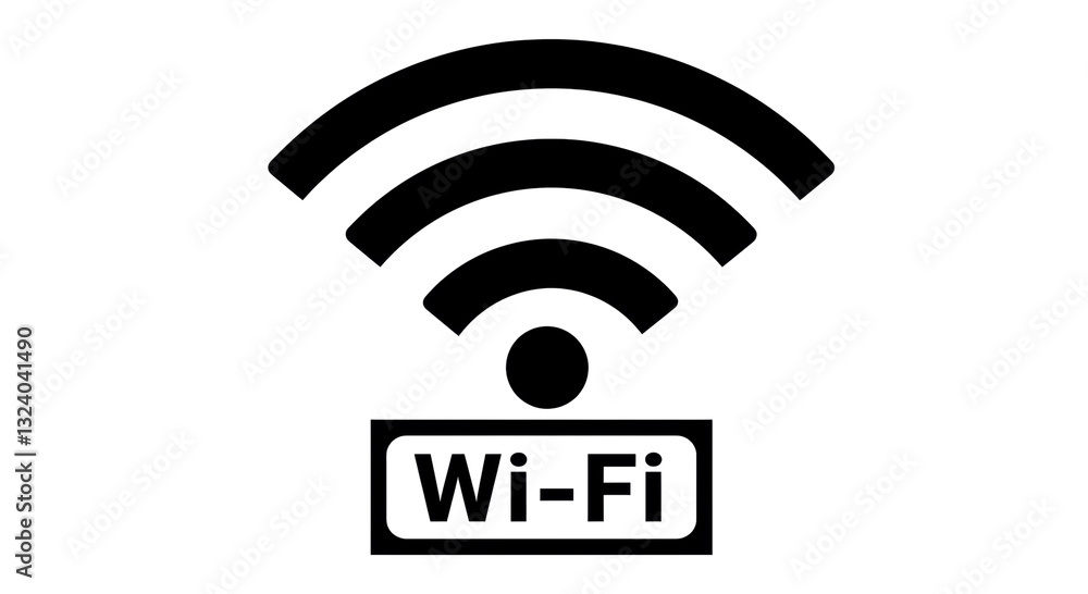 Isolated Wi-Fi Signal Icon, Black and White Isolated Wi-Fi Signal Icon, Black and White