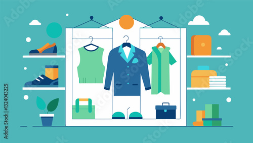 An advertit showing a minimalist wardrobe emphasizing the benefits of owning fewer possessions and the impact of fast fashion on the environment.. Vector illustration