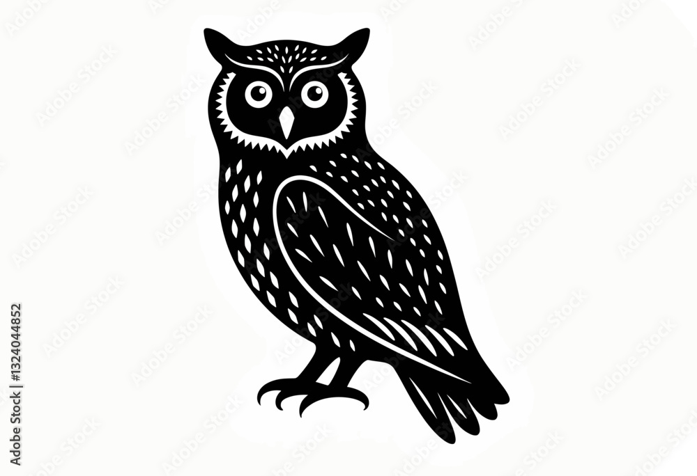 Fototapeta premium Wise Owl Silhouette: Minimalist Black Vector Illustration of an Owl, Perfect for Education-Related Designs, Children's Book Graphics, and Nighttime-Themed Projects.