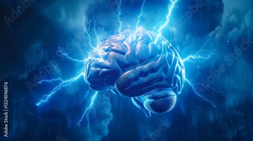Background with brain and lightning bolts, symbolizes intelligence and innovation, ideal for technology and science projects.