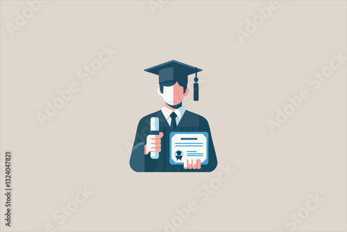 Illustration Graduate with a diploma and graduate cap. Vector illustration.
