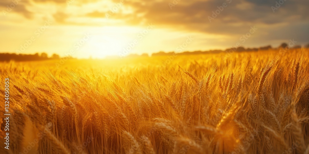 Obraz premium Golden Hour Wheat Field: A Sunset Symphony in Gold