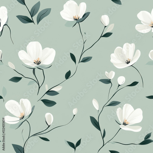 A pattern design minimal style flower , simple and clean lines, with soft green background