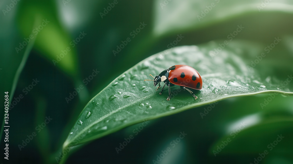 macro shot of ladybug resting on vibrant green leaf, showcasing nature beauty and detail macro shot of ladybug resting on vibrant green leaf, showcasing nature beauty and detail