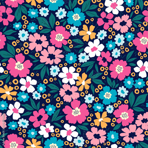 Cute floral pattern in small hand draw abstract flowers. Liberty style. Floral seamless background for fashion prints. Trendy print. Seamless vector texture. Spring bouquet. Stock vector pattern.