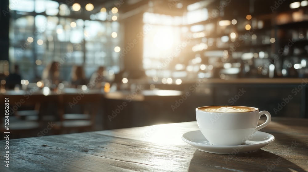 A steaming cup of beautifully designed latte on a rustic wooden table in a bright café, emphasizing the tranquil morning vibes and a sense of community. A steaming cup of beautifully designed latte on a rustic wooden table in a bright café, emphasizing the tranquil morning vibes and a sense of community.