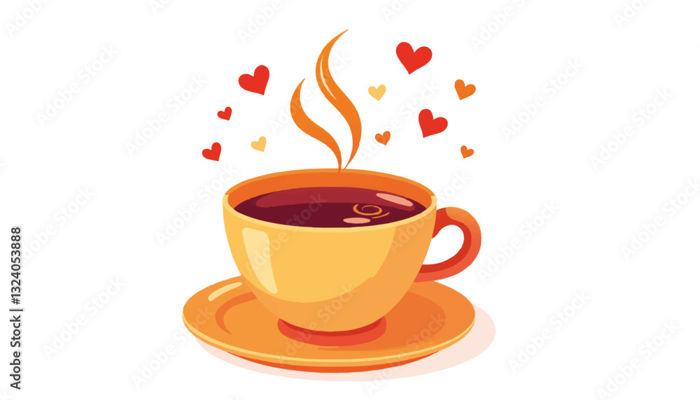 Fototapeta premium Coffee cup with hearts and steam