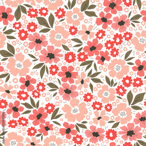 Beautiful floral pattern in small flowers. Small pastel rose flowers. White background. Ditsy print. Floral seamless background. Pink Gentle template for fashion prints. Stock pattern.
