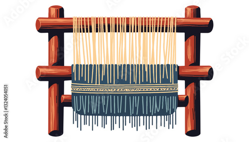 Weaving loom with strings on wooden frame
