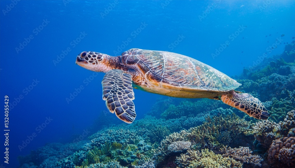 Obraz premium Green Sea Turtle swimming in clear blue water
