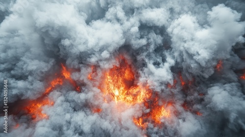 Wallpaper Mural An aerial view capturing a lava-spewing volcano surrounded by thick smoke clouds, symbolizing the intensity of nature and its fierce, unstoppable power. Torontodigital.ca