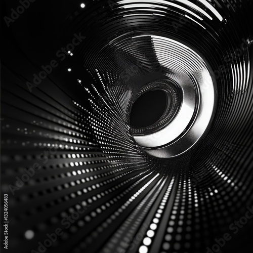 Abstract Black and White Swirling Tunnel of Light Digital Art