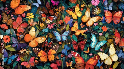 Pretty Insect Wildlife Art Seamless Butterfly Decoration Ornament - Fancy Morpho Texture Rainbow Background Shape