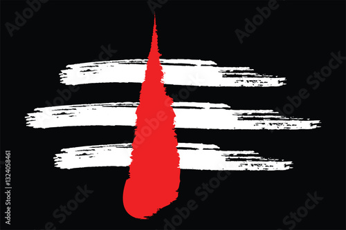 Shiva Mahadev Red Tilak Maha Shivratri Hindu Festival Vector Illustration. Lord Shiva's Red tilak with white stripes isolated on Black background