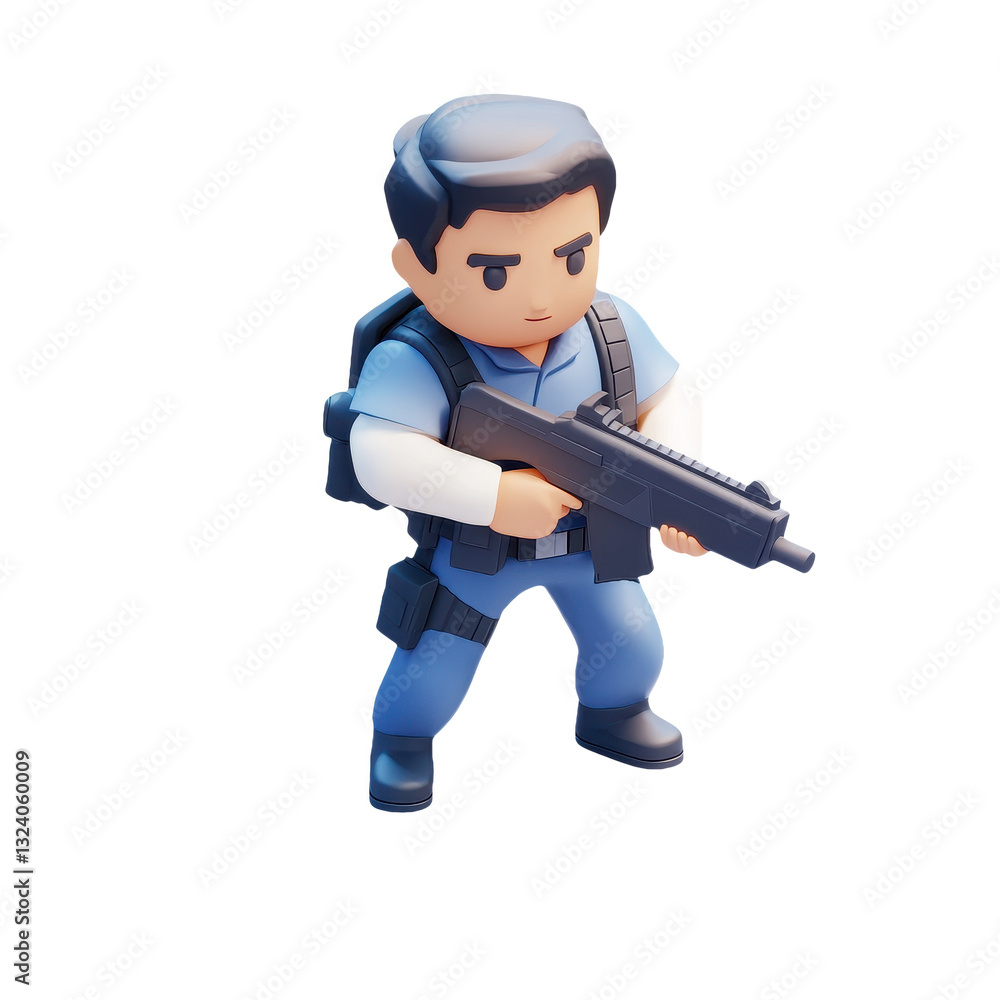 Vigilant Soldier Armed with Rifle: A Cartoon Illustration of Military Personnel in Uniform, Ready for Combat, Defending with Power, Illustrating Security and Duty in the Battlefield Vigilant Soldier Armed with Rifle: A Cartoon Illustration of Military Personnel in Uniform, Ready for Combat, Defending with Power, Illustrating Security and Duty in the Battlefield