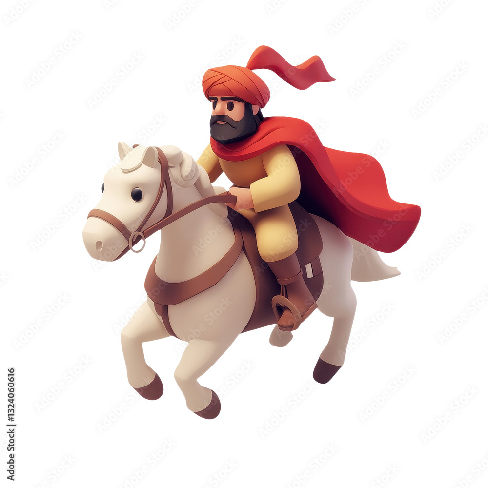 Fototapeta premium A Majestic Equestrian Portrait: A Regal Figure Riding with Courage and Honor, Embodied in Traditional Attire, Evoking a Sense of History, Legacy, and National Pride.