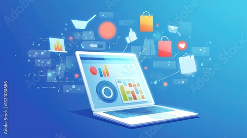 Wallpaper Mural Illustration of an online shopping platform promotion on the internet with a computer, showcasing digital commerce and e-commerce marketing strategies. Concept of online shopping, virtual store, and c Torontodigital.ca