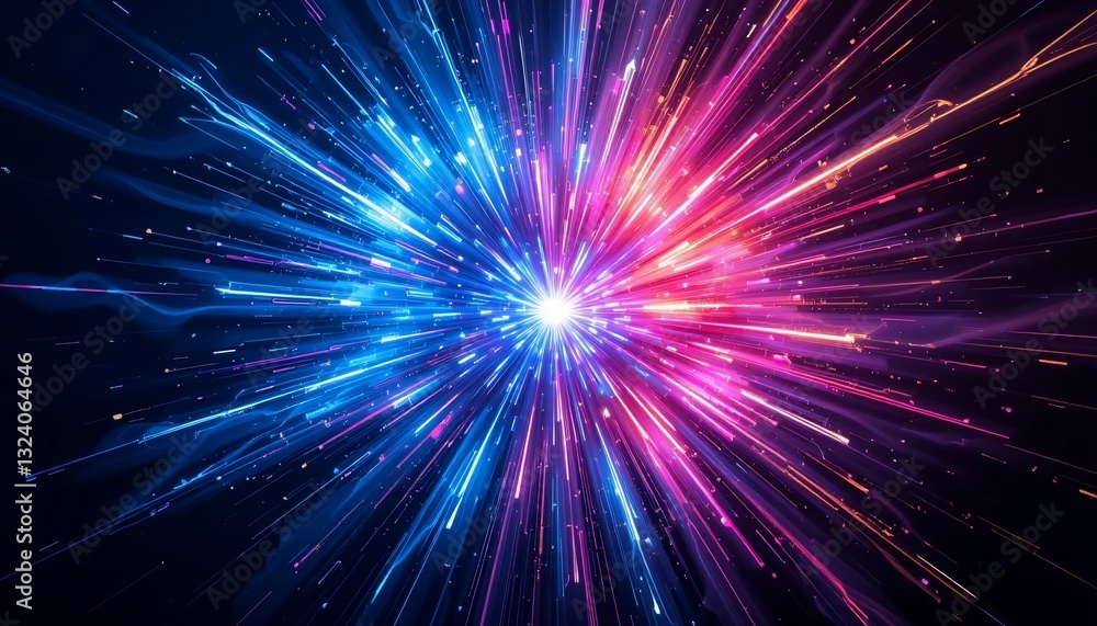 Abstract Neon Light Burst Explosion Vivid Pink Blue and Orange Rays Abstract Neon Light Burst Explosion Vivid Pink Blue and Orange Rays