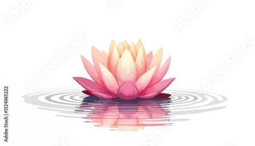 Watercolor lotus flower floating on calm water