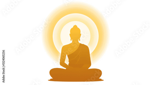 Buddha silhouette meditating against a radiant halo