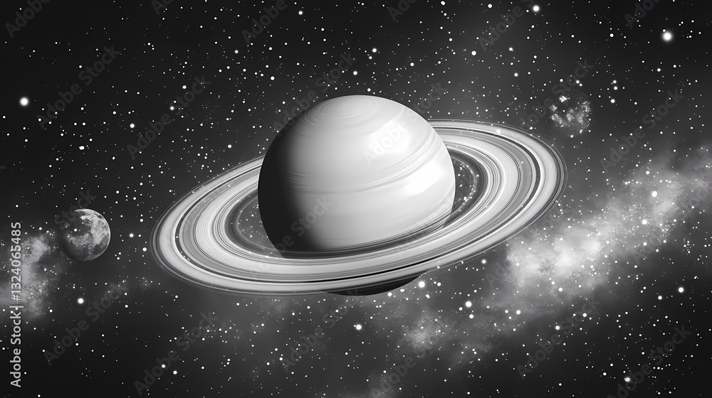 Obraz premium Saturn and Starry Sky Black and White Art