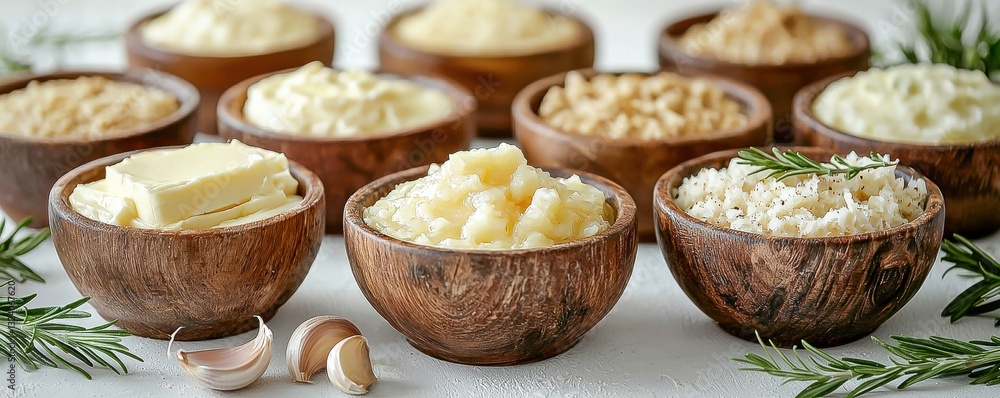 Beef Baking Set: Lard Bows in Bowls Isolated on White Background, Animal Fat for Low Calorie Baking & Cooking, Rich Butter & Beef Lard for Delicious Meals Beef Baking Set: Lard Bows in Bowls Isolated on White Background, Animal Fat for Low Calorie Baking & Cooking, Rich Butter & Beef Lard for Delicious Meals