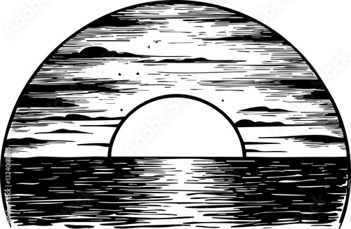 Sunset over ocean waves coastal scene graphic tranquil environment abstract view nature's serenity