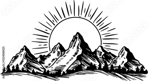 Majestic sunrise over mountain range nature landscape scenic viewpoint illustrative artwork peaceful environment