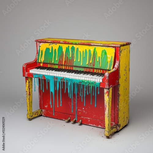 Dripping Paint on Vibrant Upright Piano
