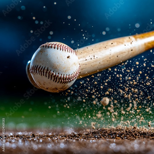 Dynamic Baseball Bat Impact Close up of Ball and Dirt Explosion