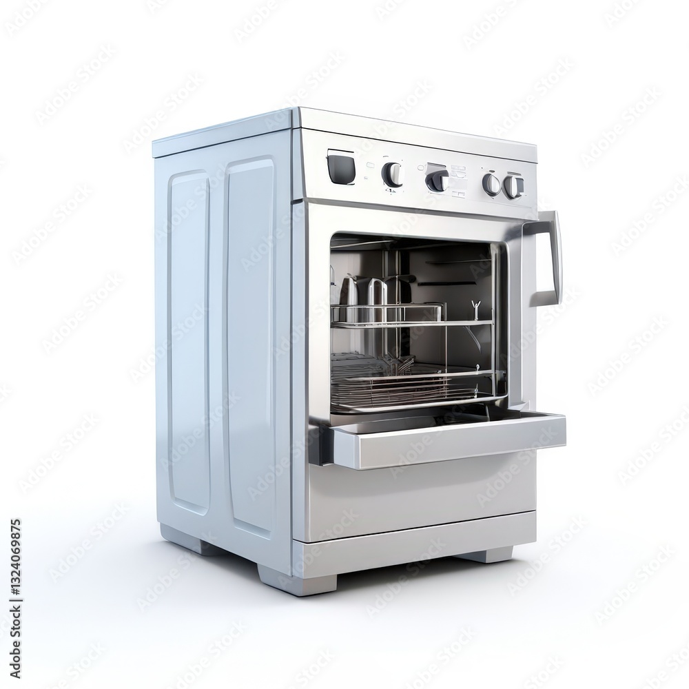 Fototapeta premium an AI Image Generator, Modern Kitchen Oven with Open Door and Shelves